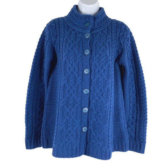 Aran Crafts Sweaters - Aran Crafts Fisherman Cardigan Sweater XS Merino Wool Cable Knit Blue CJ-1502